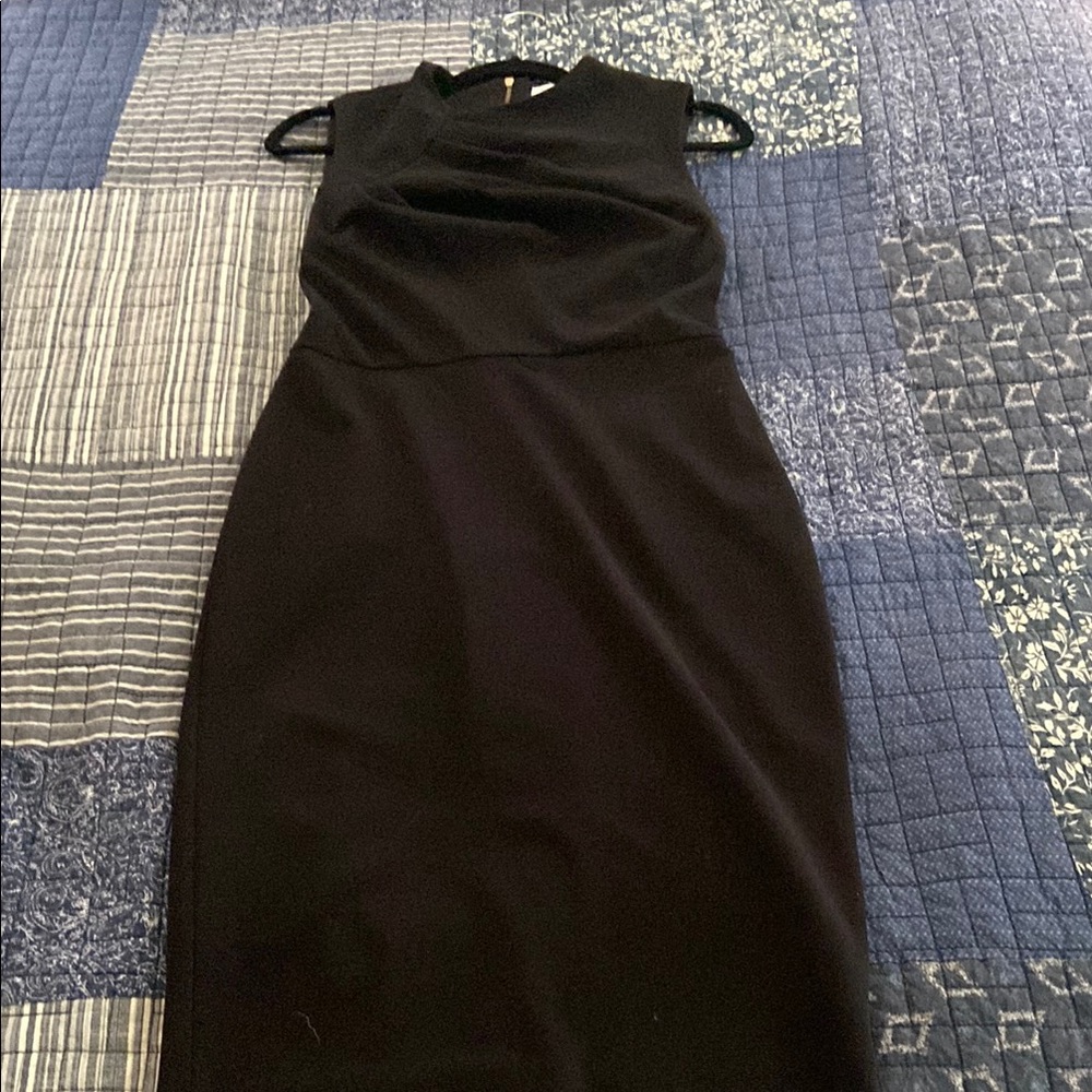 Calvin Klein Black Sheath Midi Dress Cowl Neck Sleeveless